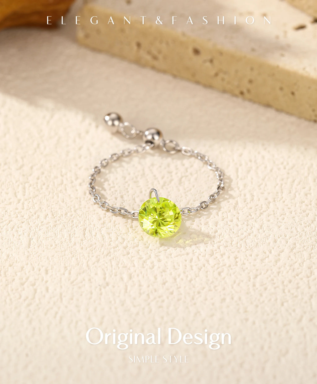 Sterling Silver  Round Olive Green Zircon ring