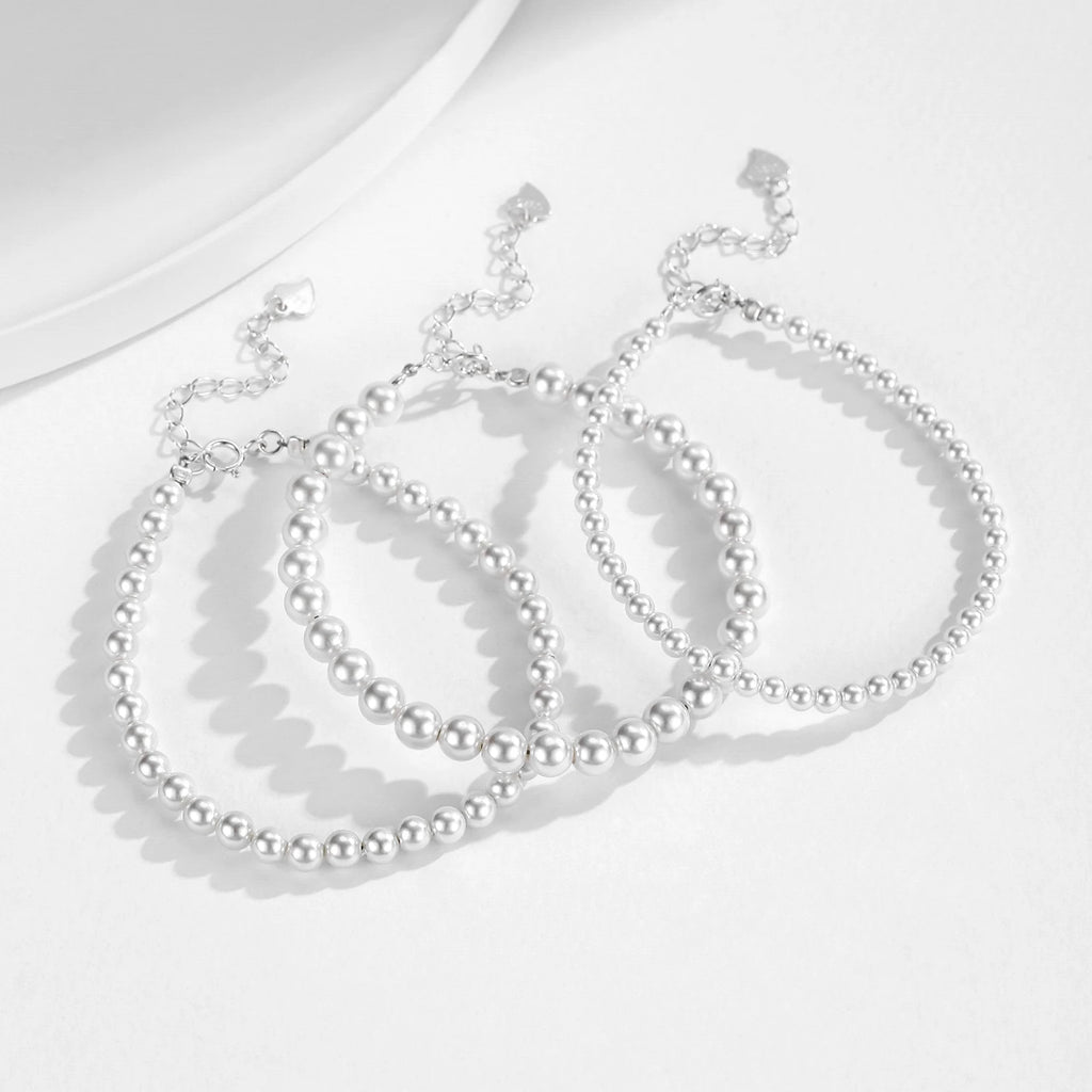 Sterling Silver  Shell Pearl Bracelet (3mm,4mm,5mm)
