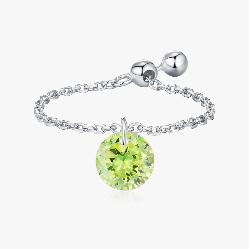 Sterling Silver  Round Olive Green Zircon ring