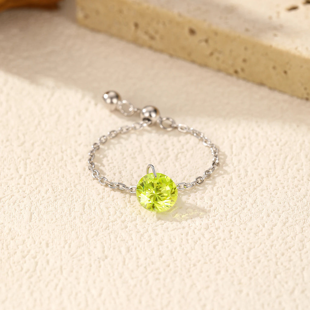 Sterling Silver  Round Olive Green Zircon ring