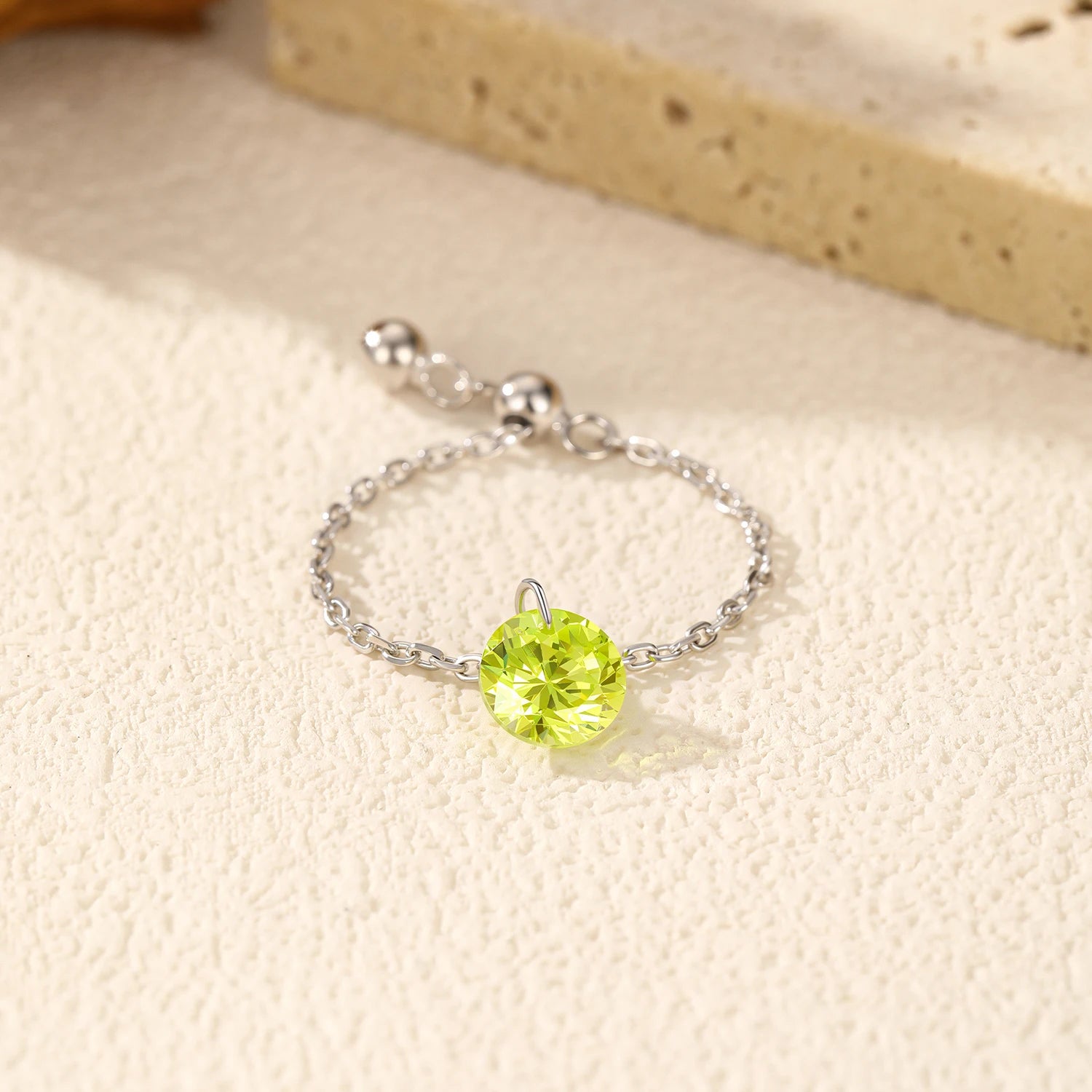 Sterling Silver  Round Olive Green Zircon ring