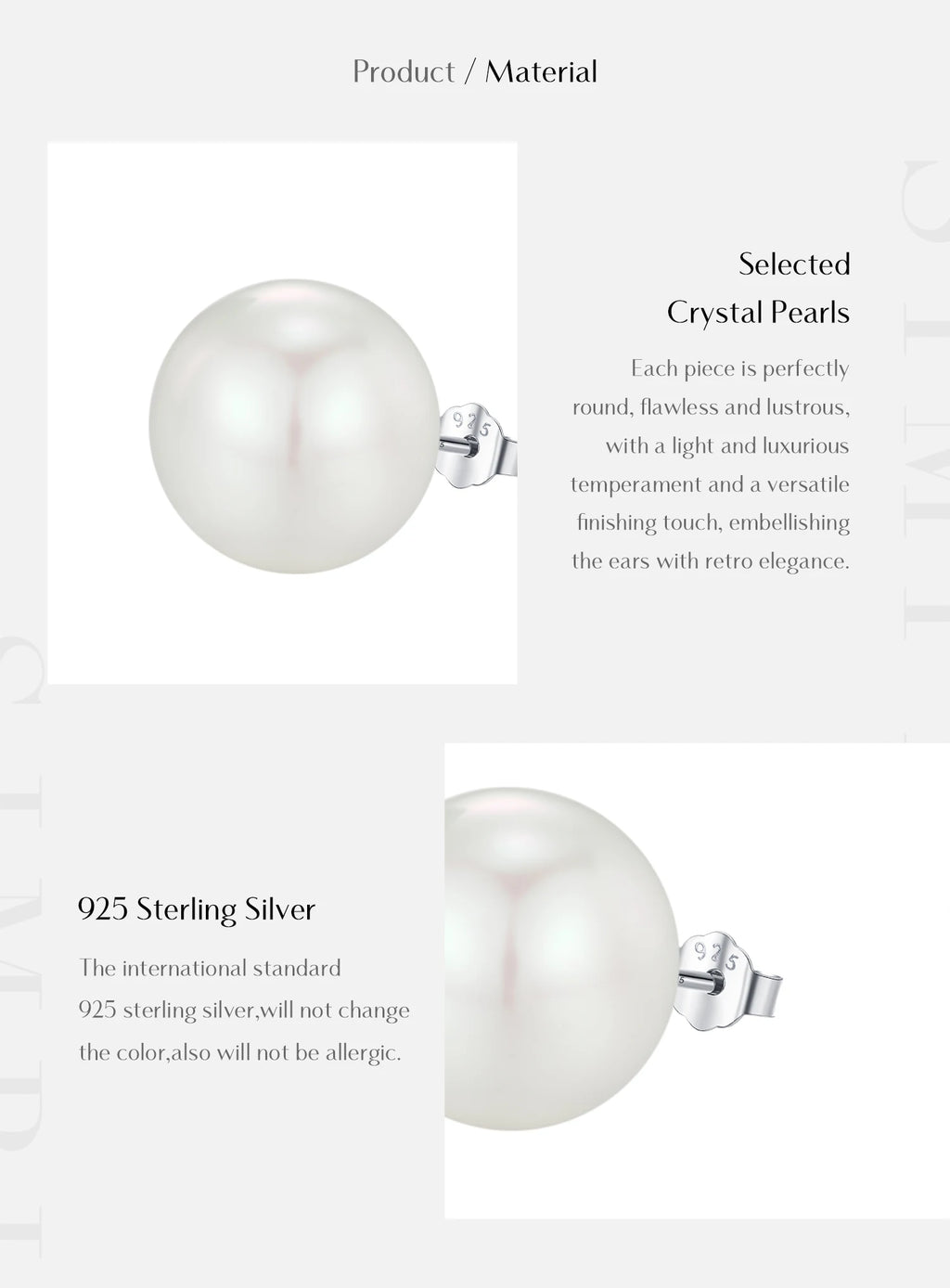 Sterling Silver Elegant Crystal Pearl Stud Earrings