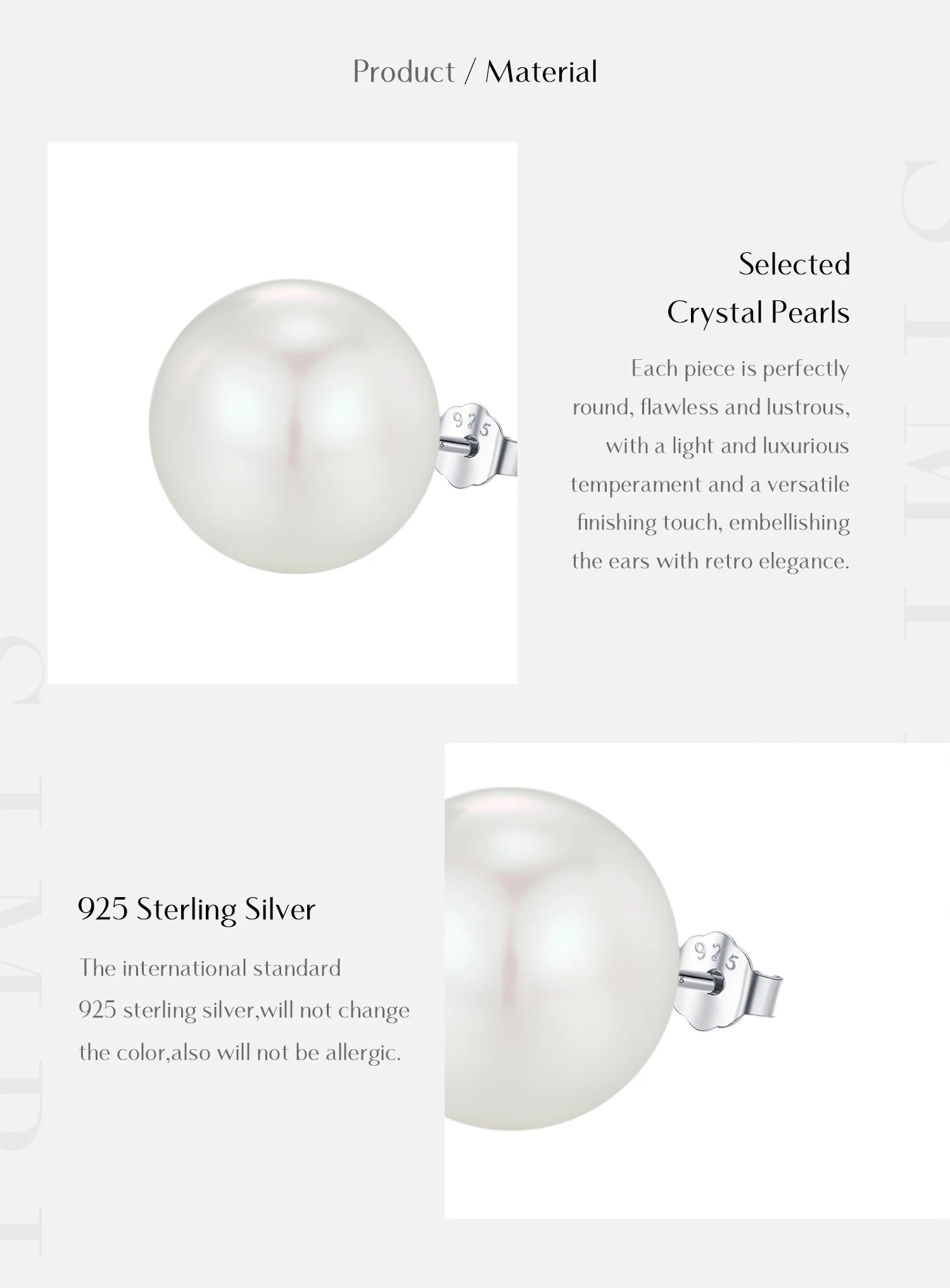 Sterling Silver Elegant Crystal Pearl Stud Earrings