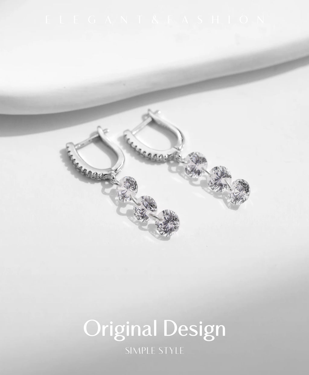 MODIAN 925 Sterling Silver Sparkling Clear CZ Swing Dangle Earrings