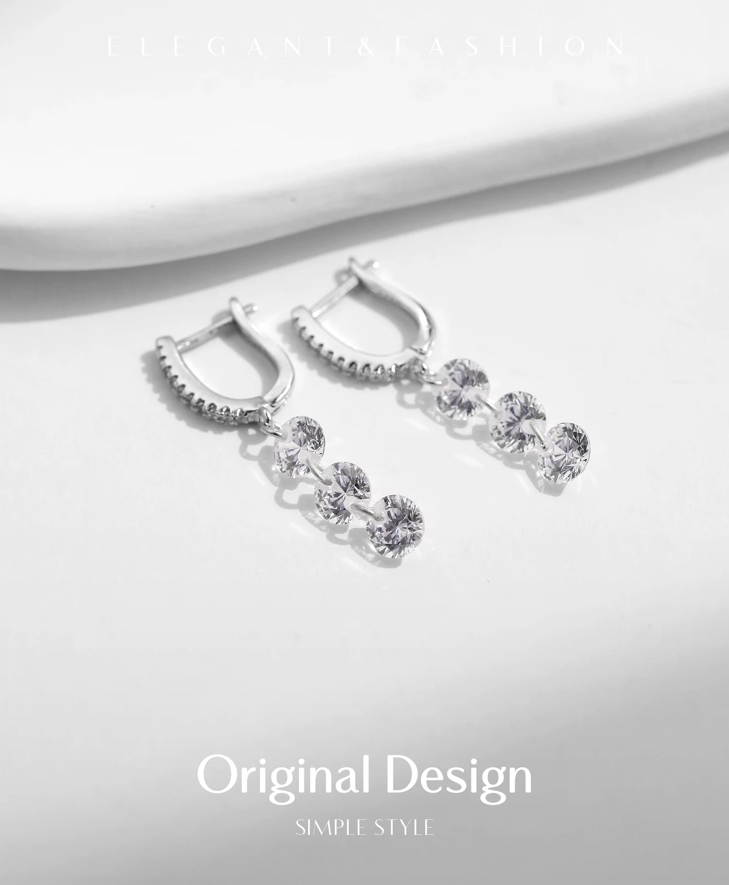 MODIAN 925 Sterling Silver Sparkling Clear CZ Swing Dangle Earrings