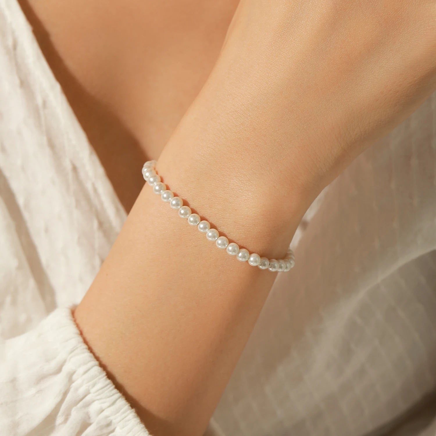 Sterling Silver  Shell Pearl Bracelet (3mm,4mm,5mm)