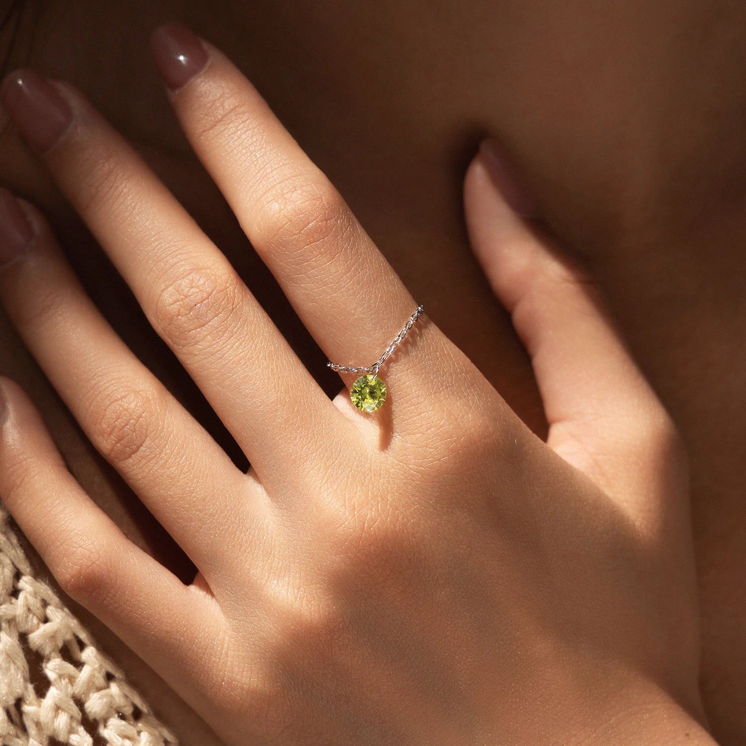 Sterling Silver  Round Olive Green Zircon ring