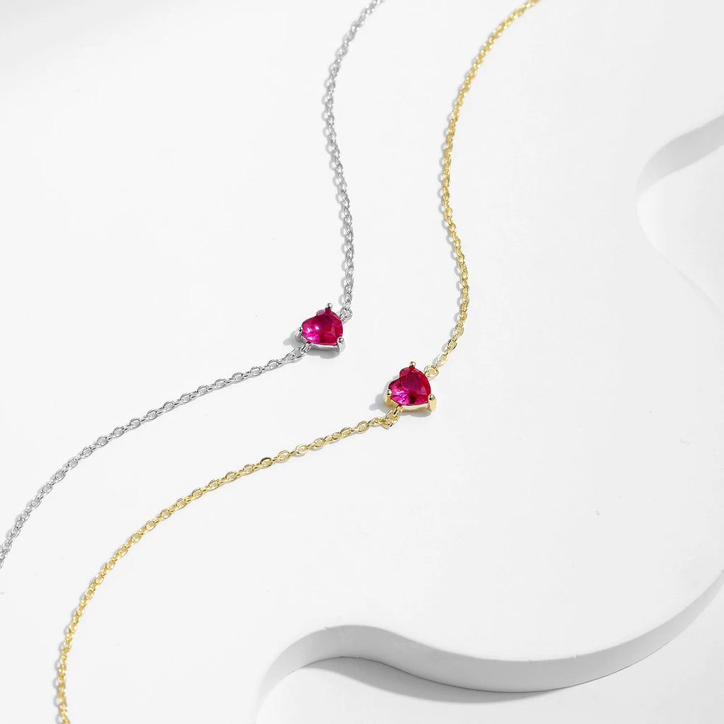 Sterling Silver Rose Red Zirconia Heart  Bracelet