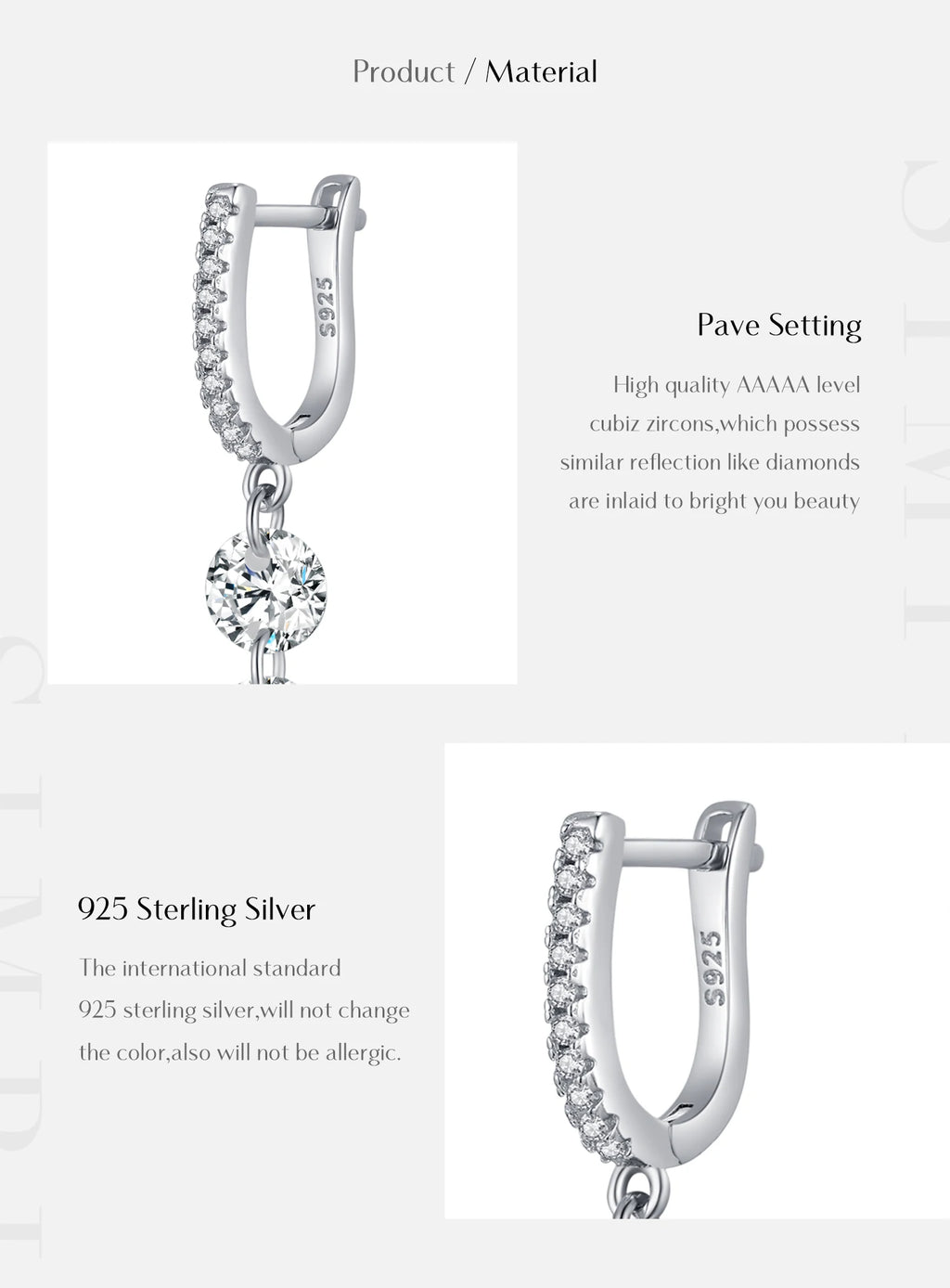 MODIAN 925 Sterling Silver Sparkling Clear CZ Swing Dangle Earrings