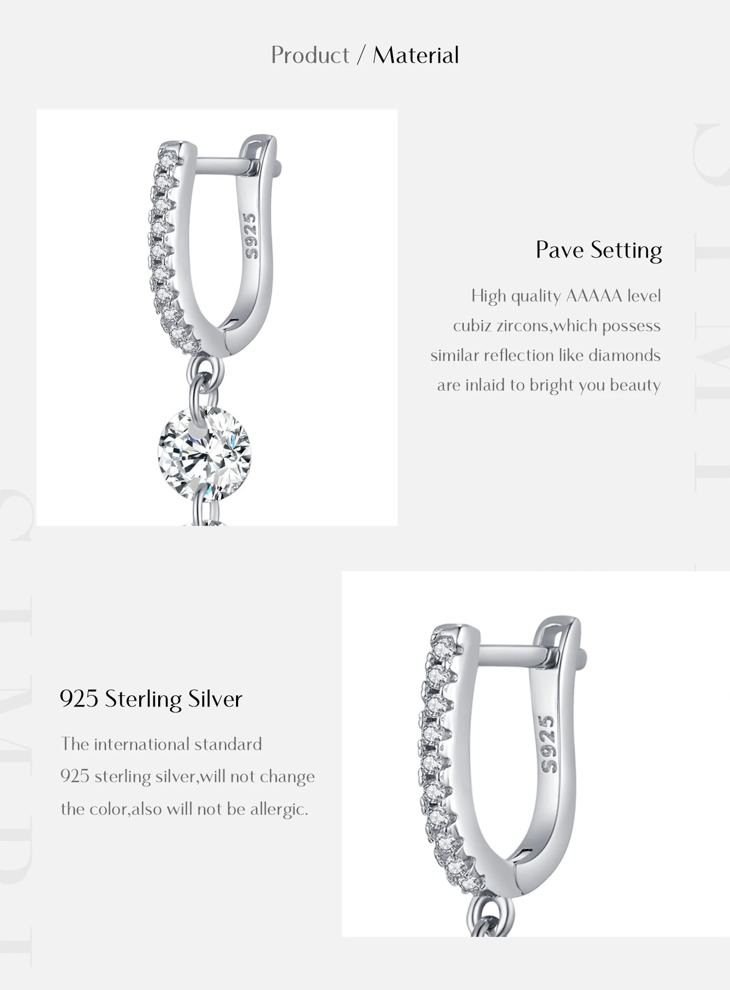 MODIAN 925 Sterling Silver Sparkling Clear CZ Swing Dangle Earrings