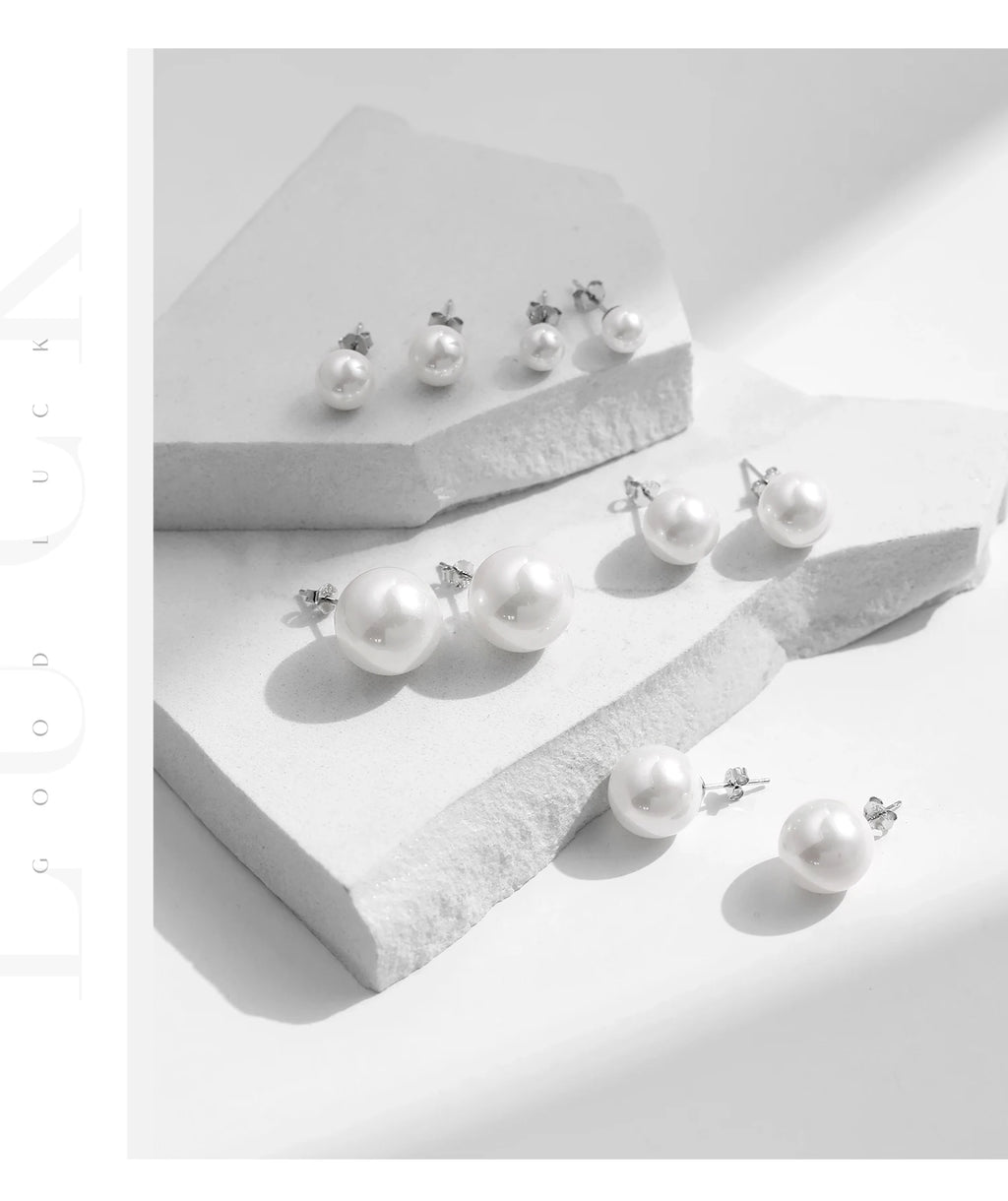 Sterling Silver Elegant Crystal Pearl Stud Earrings