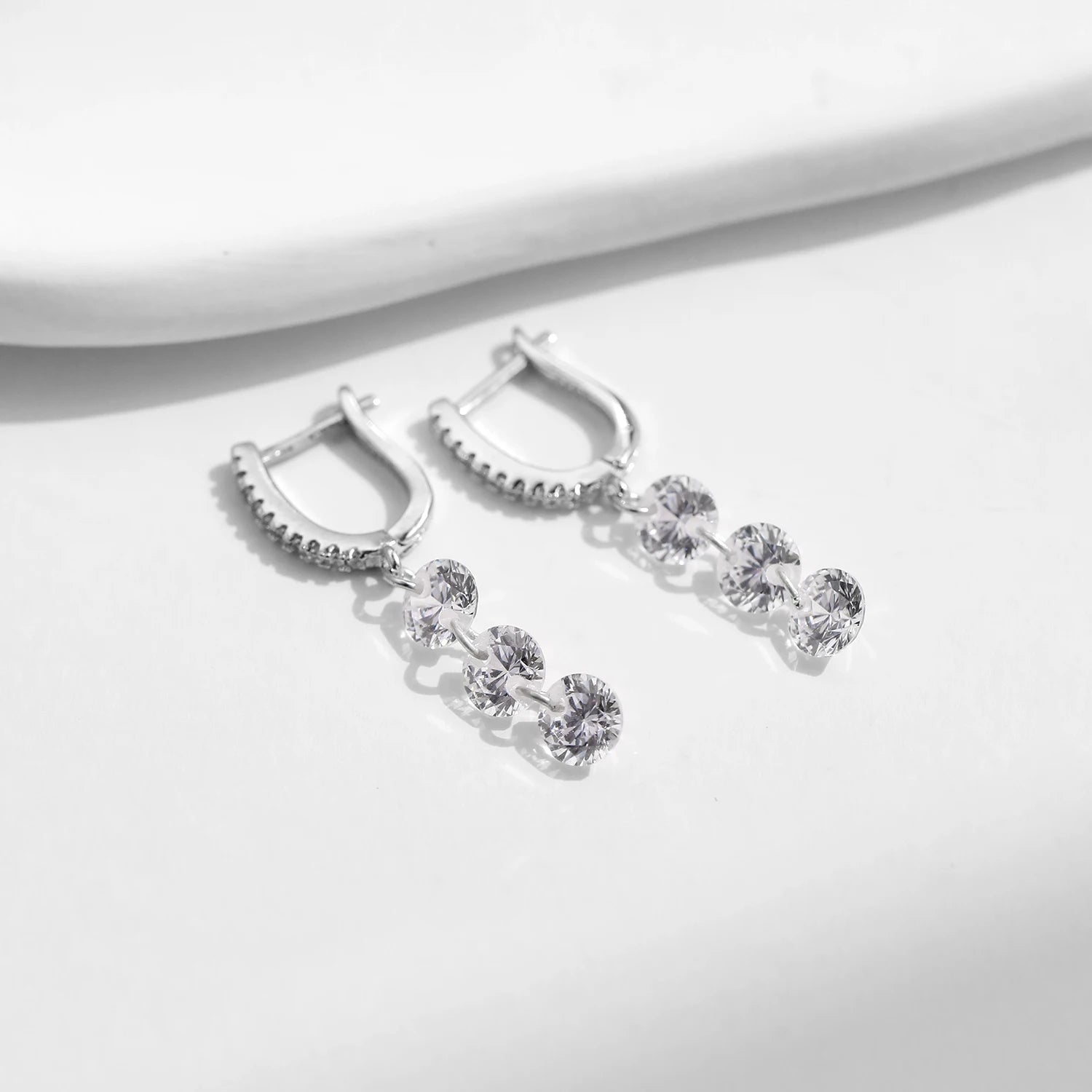 MODIAN 925 Sterling Silver Sparkling Clear CZ Swing Dangle Earrings