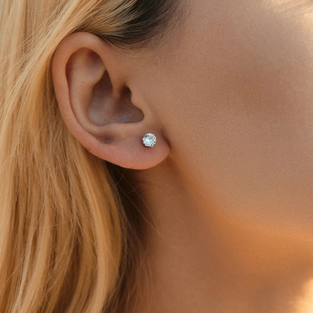 Sparkling Sterling Silver Round Crown CZ Stud Earrings