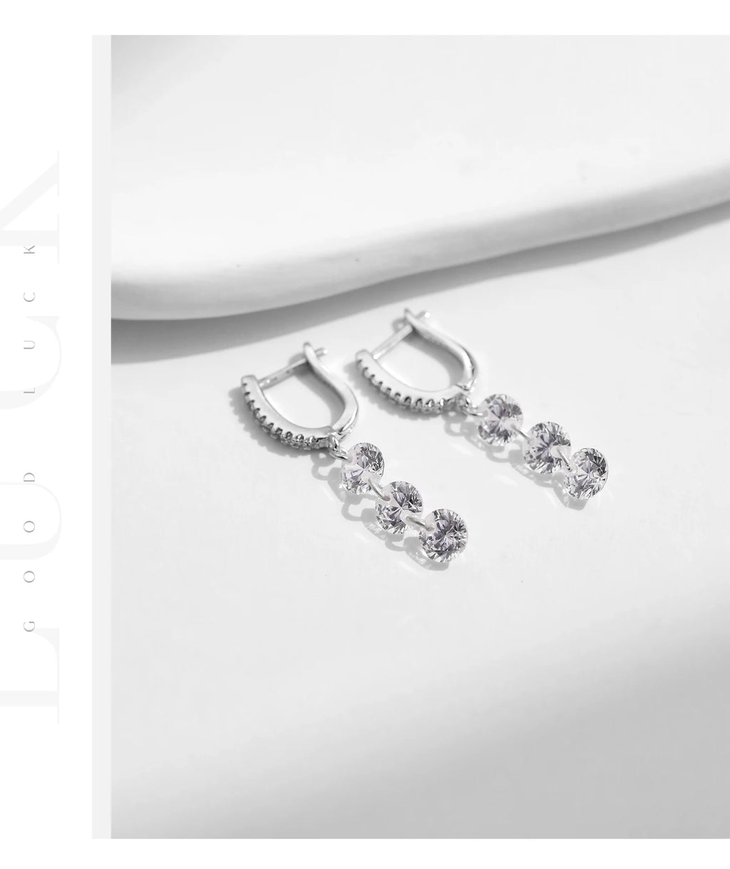 MODIAN 925 Sterling Silver Sparkling Clear CZ Swing Dangle Earrings
