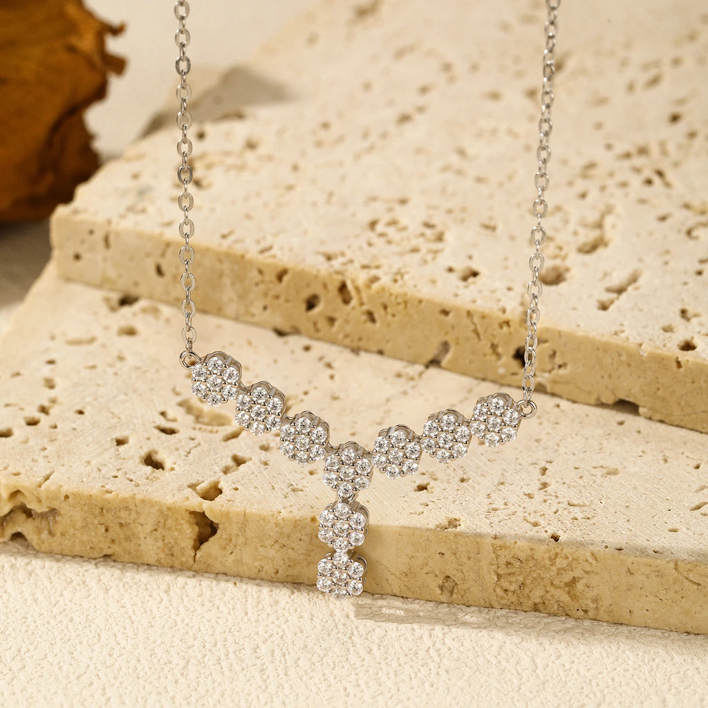 Sterling Silver Exquisite Flower Clear Cubic